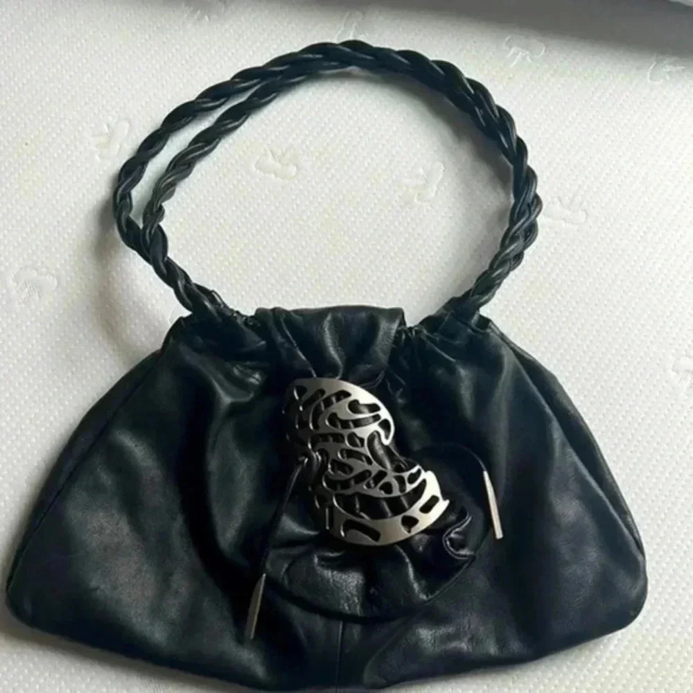 RENATO ANGI Venezia Black Genuine Leather Shoulder Bag Hobo